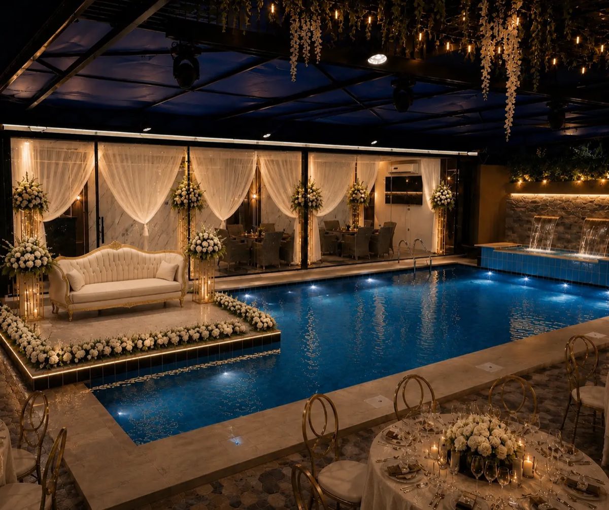 The floating stage beside the glass lounge